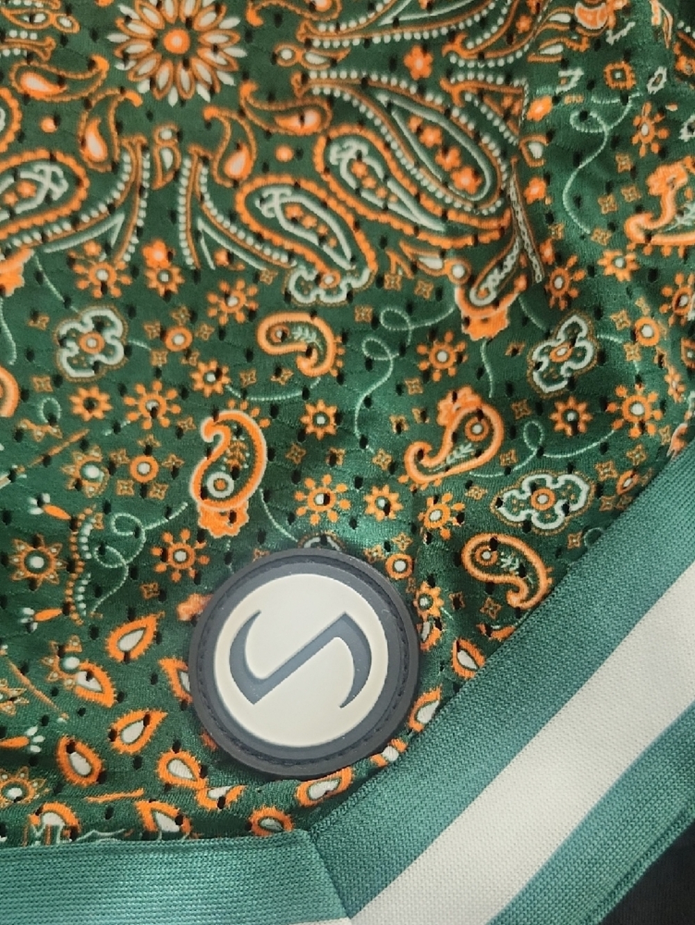 Men's Green Paisley Athletic Shorts with Drawstring - Picture 3 of 7
